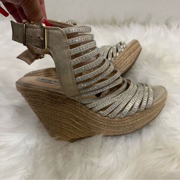 Steve Madden Garden Espadrille Platform Wedge Strappy Rhinestone Sandals Sz 8.5 - Picture 6 of 16